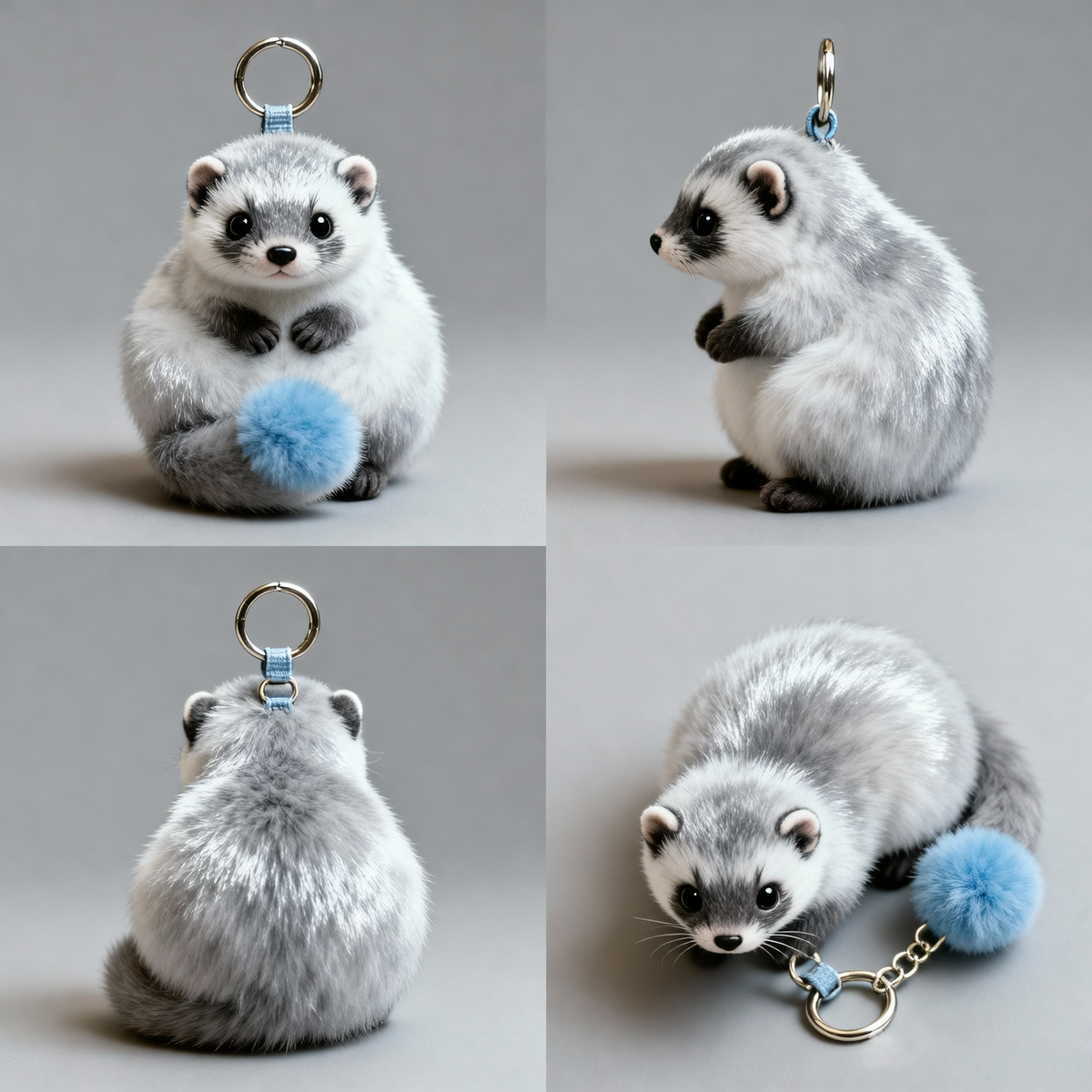 Silvercloud Ferret Plush Keychain (Blue Tail Fluff Charm)