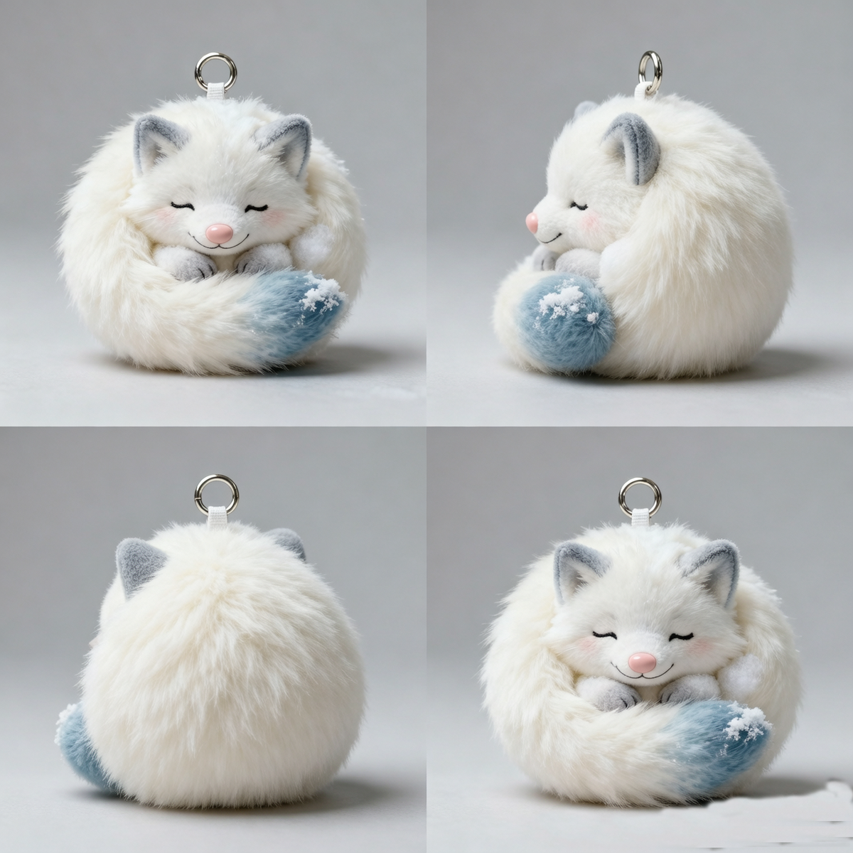 Cloudnap Snow Fox Plush Keychain (Sleepy Curl-Up Charm)