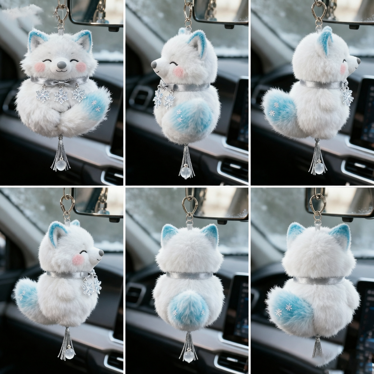 Crystal Snowflake Fox Car Charm (Hanging Plush Ornament)