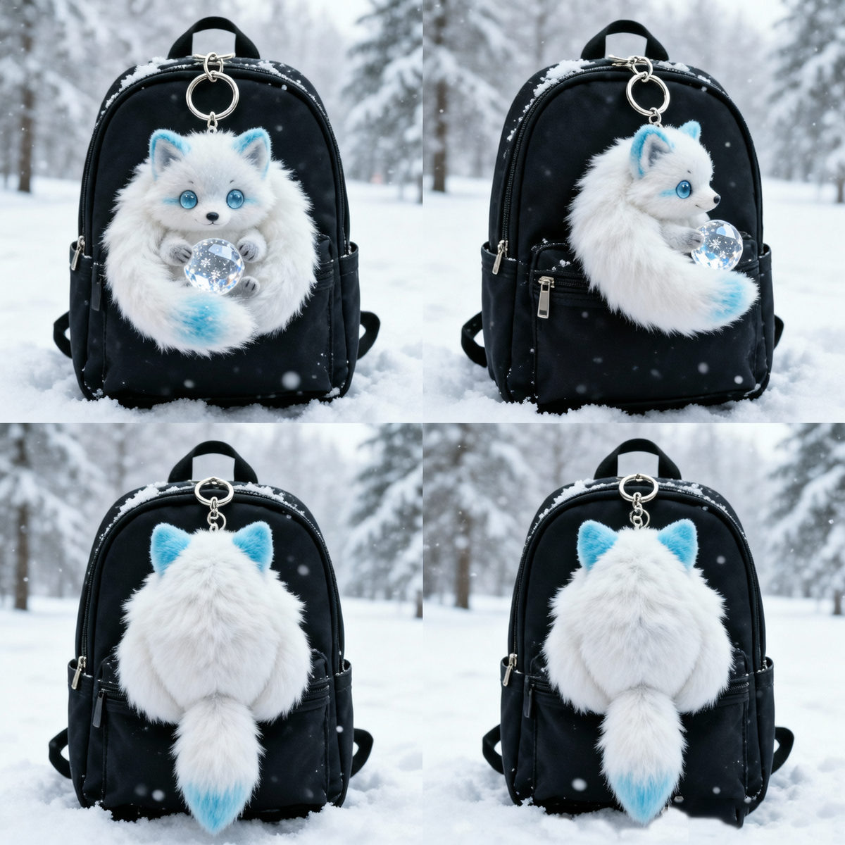 Aurora Orb Snow Fox Plush Keychain (Crystal Snow Globe Charm)