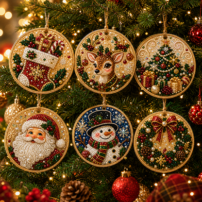 REBYIPO®🎄DIY Diamond Painting Christmas Ornaments – 6Pc Set