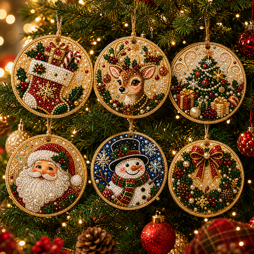 REBYIPO®🎄DIY Diamond Painting Christmas Ornaments – 6Pc Set