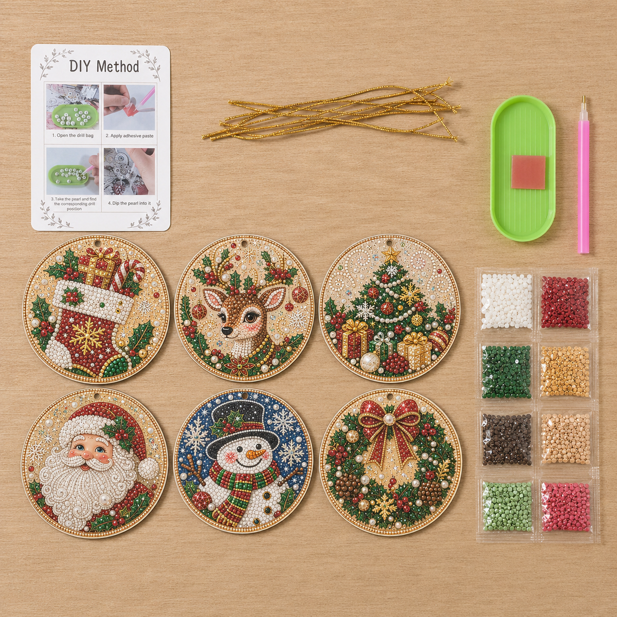 REBYIPO®🎄DIY Diamond Painting Christmas Ornaments – 6Pc Set