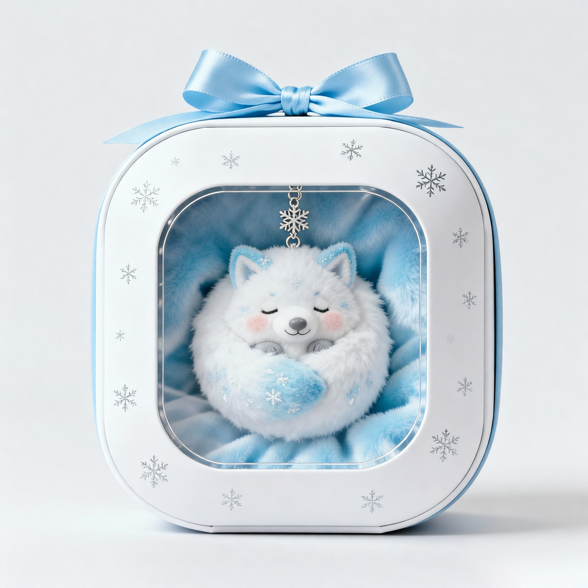 Snowy Nap Fox Plush Keychain (Fluffy Winter Car Charm)