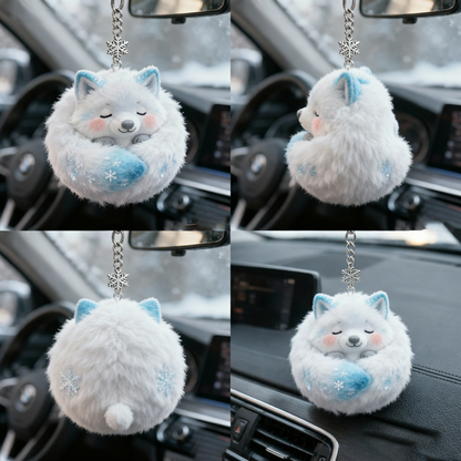 Snowy Nap Fox Plush Keychain (Fluffy Winter Car Charm)
