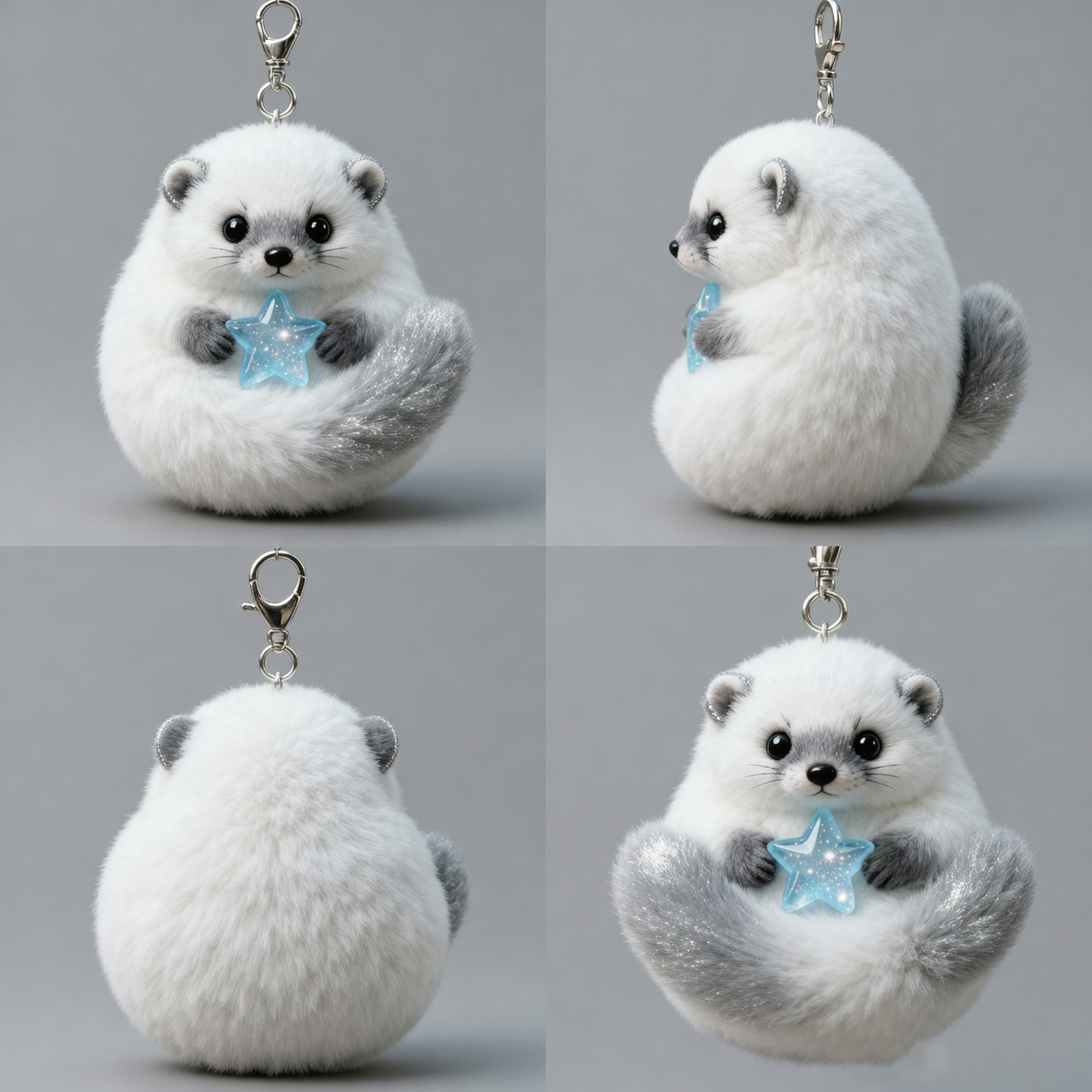 Starlit Puff Critter Plush Keychain (Snow-White Pocket Buddy)