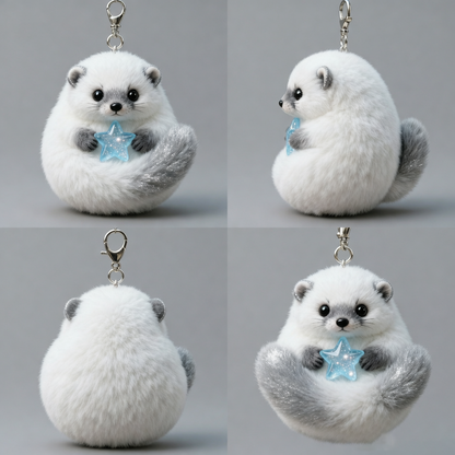 Starlit Puff Critter Plush Keychain (Snow-White Pocket Buddy)