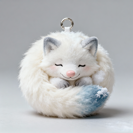 Cloudnap Snow Fox Plush Keychain (Sleepy Curl-Up Charm)