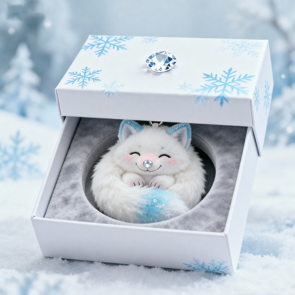 Frostkiss Curl-Up Fox Plush Bag Charm (Snowflake Pendant)
