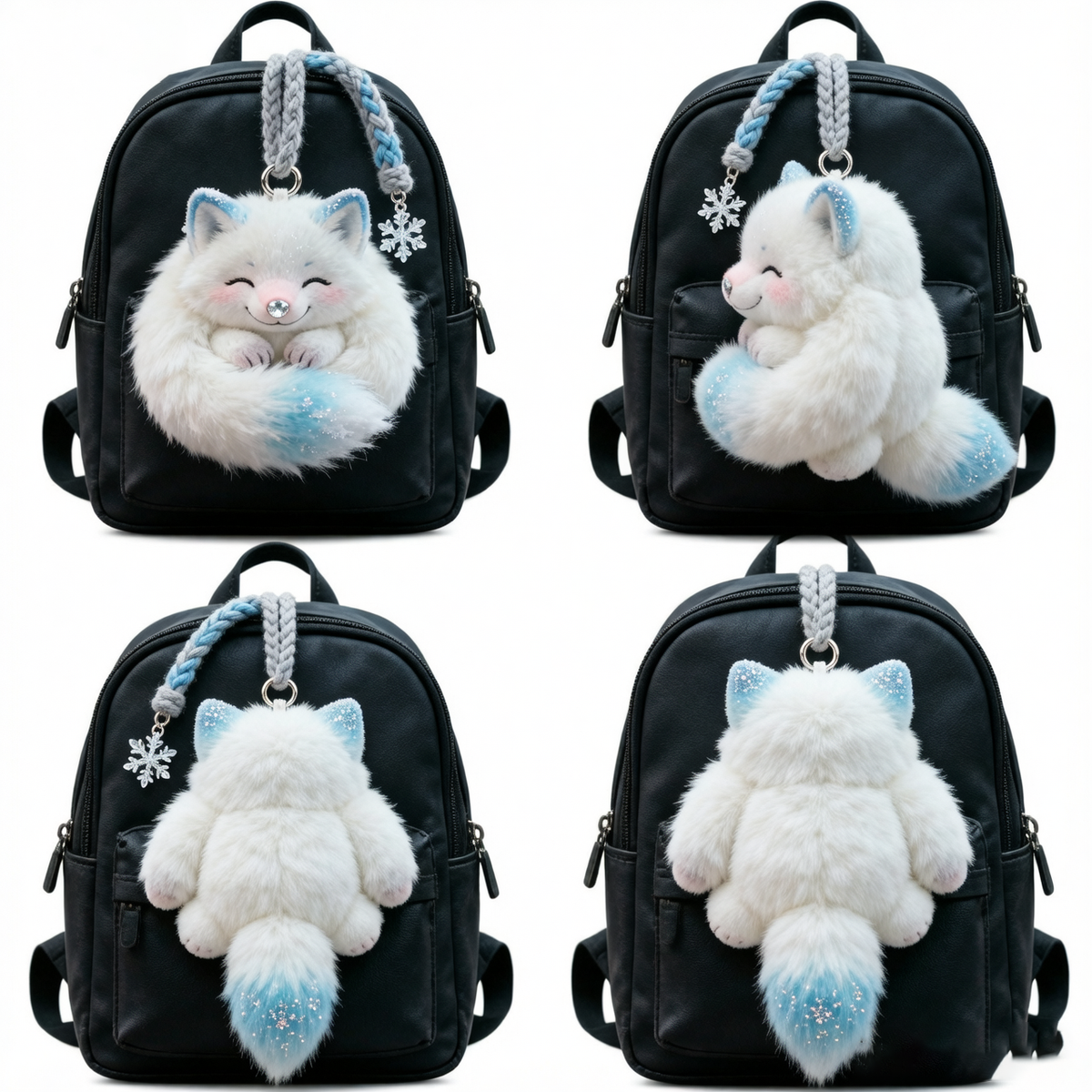 Frostkiss Curl-Up Fox Plush Bag Charm (Snowflake Pendant)