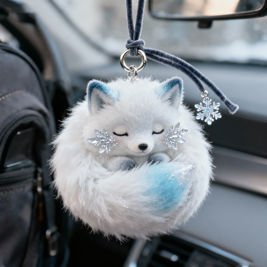Snowdream Crystal Fox Plush Charm (Winter Sleep Fox Pendant)