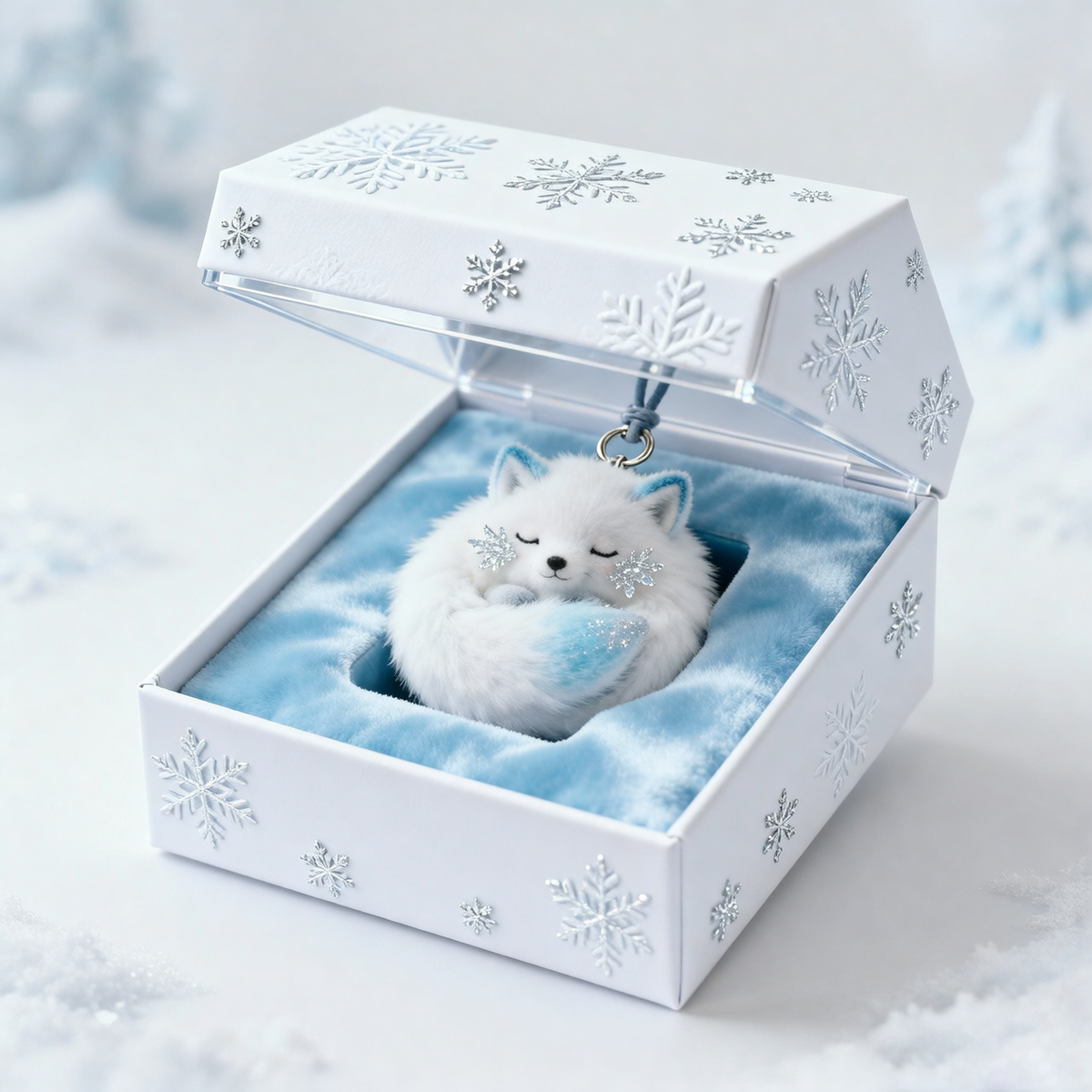 Snowdream Crystal Fox Plush Charm (Winter Sleep Fox Pendant)