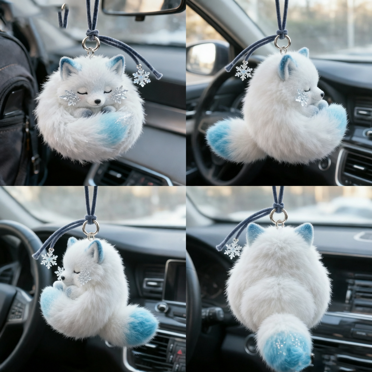 Snowdream Crystal Fox Plush Charm (Winter Sleep Fox Pendant)