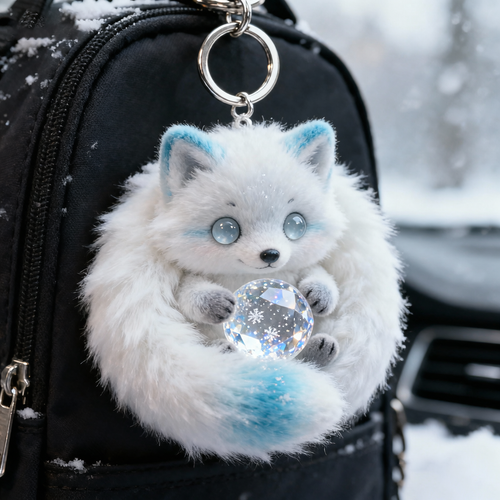 Aurora Orb Snow Fox Plush Keychain (Crystal Snow Globe Charm)
