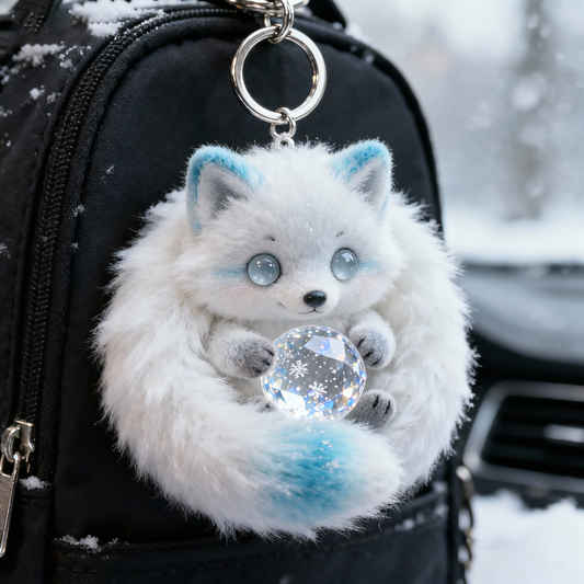 Aurora Orb Snow Fox Plush Keychain (Crystal Snow Globe Charm)