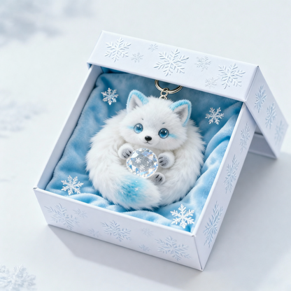 Aurora Orb Snow Fox Plush Keychain (Crystal Snow Globe Charm)