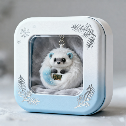 Frostpine Puff Hedgehog Plush Keychain (Winter Pocket Buddy)